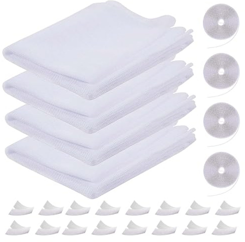 Toile Moustiquaire Fenetre 4 Pièces Mosquito Net 130 x 150cm Blanc,Protecteur Filet Maille Rideau De Fenêtre Écran Standard pour Fenêtre