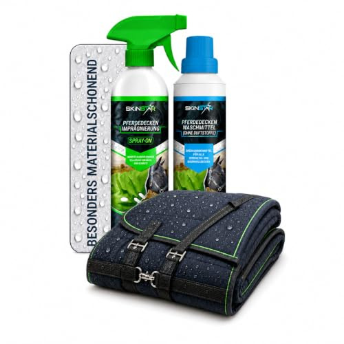 SkinStar Pferdedecken Waschmittel + Imprägnierspray Set 2x 500ml | Waschen und Sprüh-Imprägnieren im Set: Waschmittel ohne Duftstoffe plus wasserabweisendes Imprägnierspray, je 500ml