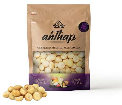 Anthap Unsalted Roasted Macadamia Nuts, Freshly Roasted, Keto, Vegan, Dairy Free, Healthy Snack, 100% Natural, No Salt, Tasty, Rich in Fibre and Protein, 300g
