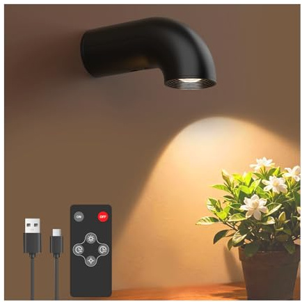 Feallive Kabellose Bildleuchte, Akku Wandleuchte mit Fernbedienung 3 Helligkeitsstufen 360 Grad Drehbare Magnetische Absaugung Bildbeleuchtung Dart Lampe mit Timer Funktion Schwarz