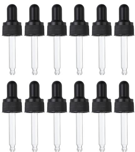 PATIKIL Glass Eye Dropper Caps, 12 Pcs Plastic Glass Dropper Closure Top for 10ml(1/3oz) Essential Oils Bottle, Perfume, Lab Experiments, Black