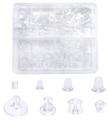 TOAOB 100 Piezas Tuercas de Pendientes 8 Tamaños Transparente Silicona Cierres Pendientes Tapón Posterior de Pendiente para Hacer Manualidades Fabricación