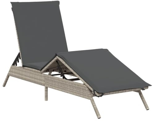 vidaXL Sonnenliege mit Auflage, Gartenliege mit Stahlrahmen, Relaxliege für Garten Terrasse, Sonnenbett Gartenmöbel, Hellgrau Poly Rattan