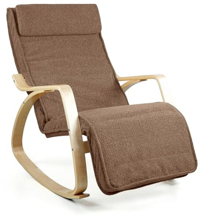 Brigros WeHome - Sedia A Dondolo Swing Amor Con Braccioli In Legno, Rocking Chair, Poltrona A Dondolo Con Poggiapiedi Regolabile, Poltrona Salotto, Poltrona Camera Da Letto (Bouclé, Marrone)