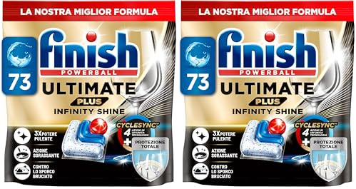Finish Ultimate PLUS Infinity Shine Capsule Lavastoviglie, 146 Capsule, Detergenti per Lavastoviglie contro lo Sporco e i Residui Incrostati (Confezione da 2)
