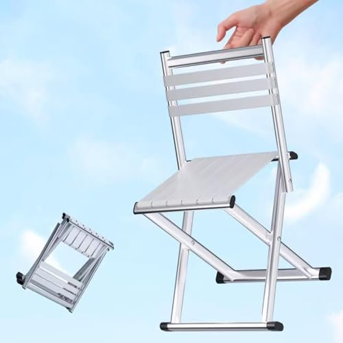 QSPNVFB Tragbarer Camping-Stuhl Klapphocker Für Erwachsene, Faltbar Angeln-hocker Mit Lehne, Kleiner Klappsitz Hocker Für Outdoor Indoor Wandern(Silver,Large)