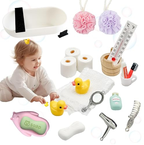 Wichtel Zubehör Weihnachten，21pcs Puppenhaus Zubehör Wichtel Badewanne Weihnachtsdeko Wichtelset DIY，Weihnachtswichtel Zubehör Miniatur Deko Ente Klopapier Cologne