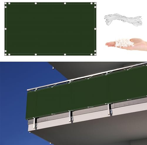 Sichtschutz für Balkon 135x900cm UV-Schutz Outdoor Windschutzscheibe mit Kabelkante und Knopfloch Dunkelgrün Balkonabdeckung für Wand Garten Veranda Geländer