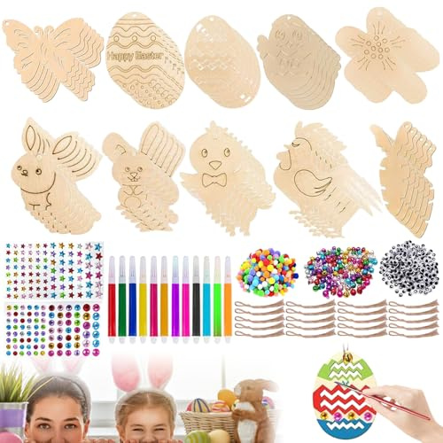 Osteranhänger Holz Bemalen, 262‬ Stück Osterdeko holz zum Malen, Ostern Basteln Holz, Osterdeko basteln, Ostereier ho-lz DIY Basteln Kinder, Ho-lz Anhänger für Kinder Ostereier, für Oster DIY Deko