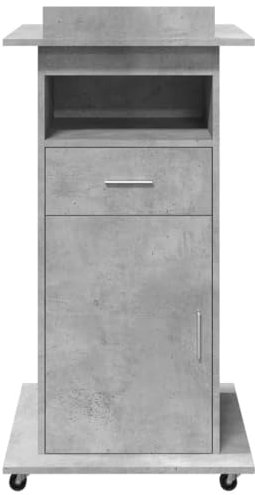 Rednerpult mit Rollen & Schublade Betongrau 55x55x107 cm Pc Schreibtisch Gaming Tisch Gaming Schreibtisch Study Table für Arbeitszimmer Wohnbereich Küche Schlafzimmer