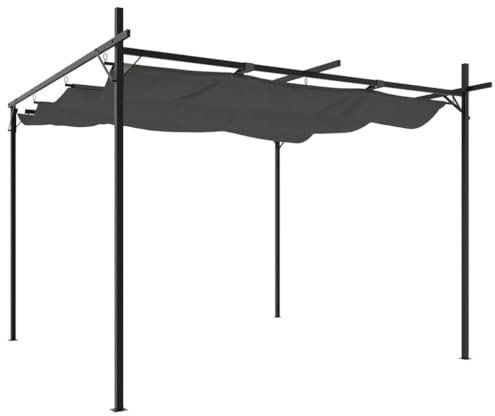 Metal Pergola with Retractable Roof, Garden Gazebo Outdoor Sun Shade Shelter Anthracite 295x292x230 cm