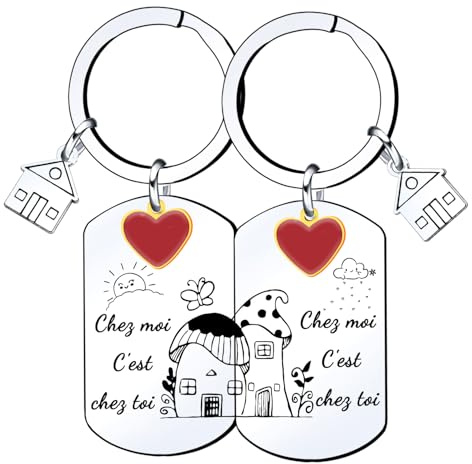 YZLPLP Porte clé Maison Couple Personnalisé: Ensemble de 2Pcs Porte Clef en Acier Inoxydable-pour la Maison-Cadeau Amour de Pendaison de Crémaillère Porte Clef Idee Cadeau Couple Original