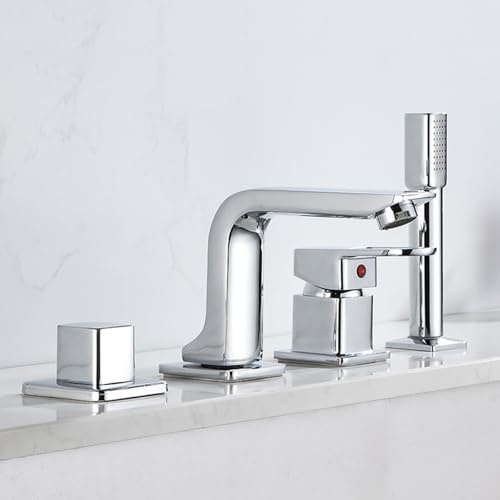 Grifo Mezclador para Bañera Moderno Grifo Monomando de 4 Orificios con Ducha Rotación de 360° Grifo de Bañera/Grifo para Tina de Baño Cromado