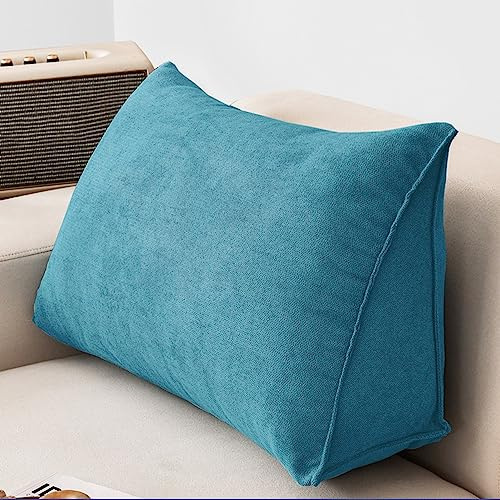 Cojín triangular de lectura con forma de cuña para apoyo lumbar para sofá y hogar, funda extraíble, 90 x 35 x 20 cm, color azul, ideal para respaldo cómodo y apoyo postural