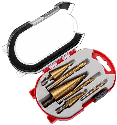 YAYODS 6 punte per trapano a gradini in metallo, 3 punte coniche – 3 punte in acciaio inox – 3 punte per trapano in acciaio inox – Punta elicoidale in metallo – Ø 4 – 32 mm, Ø 4 – 20 mm, Ø 4 – 12 mm