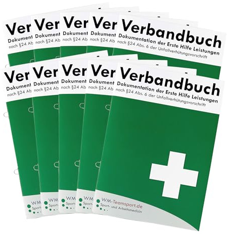 10x Verbandbuch Erste Hilfe - Heraustrennbare Seiten nach DSGVO/DGUV 204-021 / § 24 Abs. 6 der Unfallverhütungsvorschrift Verbandsbuch/Meldeblock