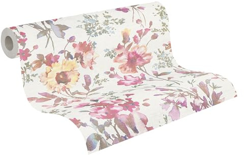 A.S. Création Blüten-Tapete by COSMOPOLITAN – Weiß, Grün – 10,05 x 0,53 m | Florales Blüten-Motiv als natürlicher Blickfang – schimmernde Motivtapete, einfach zu verkleben & spurlos abziehbar