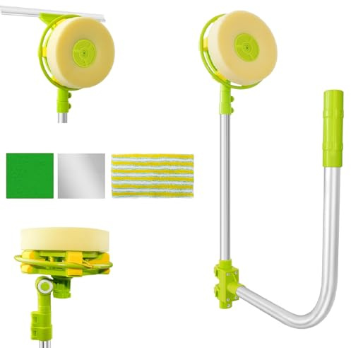 Window Cleaner, 2 in 1 Window Cleaning Tool, U Shaped Telescopic High Rise Window Cleaner Equipment, 60cm-140cm Extendable Pole, Adjustable Sponge Head and Squeegees Kit for Office, Cars and Bathroom