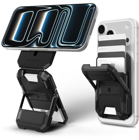 Spigen Tough Armor Pro MagFit Magnetic MagSafe Wallet Card Holder RFID Blocking Kickstand Compatible with iPhone 17/16/15/14/13/12 Series and PixelSnap Cases for Pixel 10 Series – Black