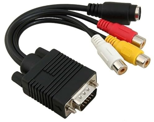 Hoement Vga to Rca and S-video Adapter Cable Converter Black Pure Copper PVC for Laptop Desktop with Tv-out Vga Cards Compatible with Series and Above