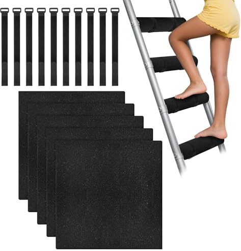 Hitburu Coussinets d'Escalier de Lit Superposé - 5 Pièces Protège Doux Anti-Dérapant,Protection Pour Marche D Échelle De Lit Mezzanine Avec 10 Sangues Réglables à Anneau - Pour Dortoir Université