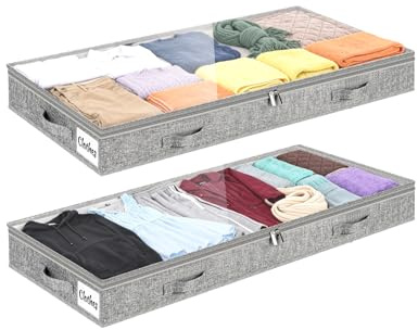 Cimvidi Sac de Rangement Sous Lit, Lot de 2 Organisateurs Sous Lit avec Fenêtre Visible, Rangement Pliable pour Vêtements Haut de 10 cm pour Couettes, Couvertures, Vêtements