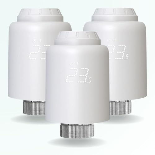 ZenGO Pack de 3 Vannes Têtes Thermostatiques Connectées, Contrôle du Chauffage à Distance, ZigBee, Compatible Alexa, Google Home, SmartLife et Tuya