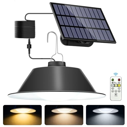 AGOTD Solar Hängeleuchte mit Fernbedienung Solarlampen für Außen Hängend | 5M Kabel, Dimmbar,Warmweiß, Kaltweiß, Neutralweiß, Timer, Große Batteriekapazität, IP65 Wasserdicht, Für Innen/Außen