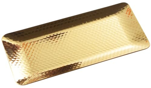 SAFIGLE Vassoio Portasciugamani in Acciaio Inox Martellato Piatto da Portata Rettangolare Medio Dorato Organizer per Gioielli e Cosmetici per Bagno e Cucina