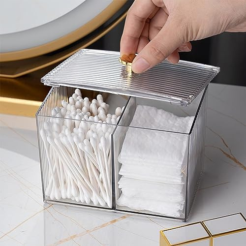 KIMISS Porta Dischetti di Cotone Trasparente e Organizer per Bastoncini da Trucco per Bagno e Toeletta - Scatola Portaoggetti Trasparente con Divisorio per Cosmetici