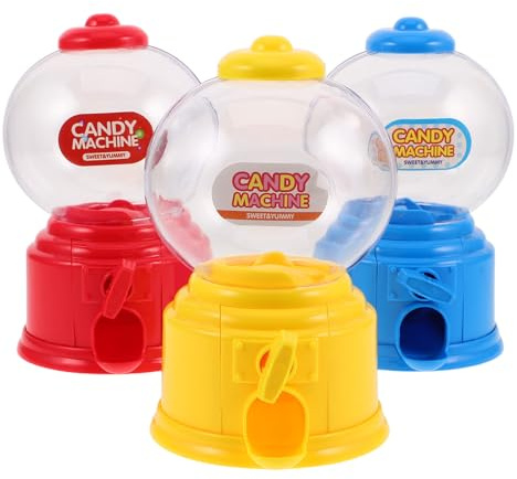 MUCKLILY 3pcs Mini Candy Dispenser Set Manual Gumballs Machine for Desktop Party Favor Sweet Snack Holder Red Blue Yellow