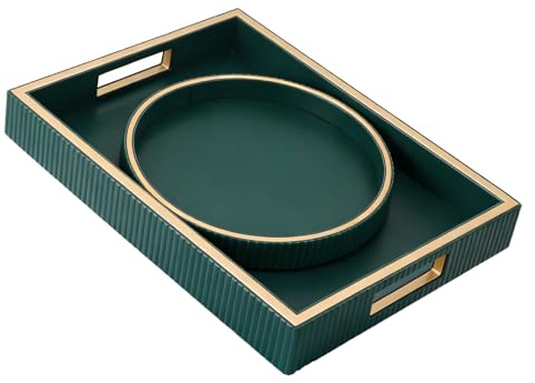 SANZIE Vassoio in pelle, portaoggetti da scrivania (vassoio verde con piatto)