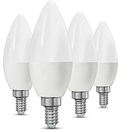 CTKcom 5W E14 Base LED Candelabra Bulbs(4 Pack)- C37 Daylight White 6000K LED Candle Light Bulb,Ceiling Fan Lights,Decorative Bulb,550LM,UL-Listed,AC 85-265V