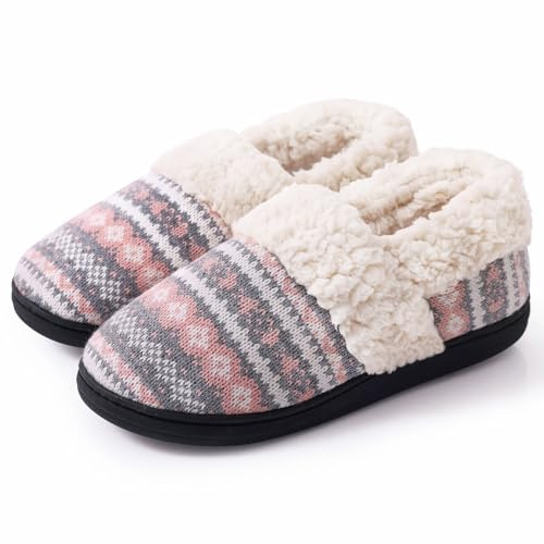 Evshine Women's Fuzzy Memory Foam Slippers, Closed Back Knit Bedroom Slippers, Slip-On Warm House Shoes for Indoor & Outdoor Comfort, Pink, 40-41 (Size 8-9)