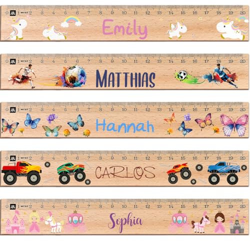 GRAVURZEILE Personalisiertes Lineal zur Einschulung 2025 in Verschiedene Designs mit Name & Motiv - 20 cm Holz Lineal - Geschenk für den Schulanfang oder zur Schuleinführung - für Jungen und Mädchen