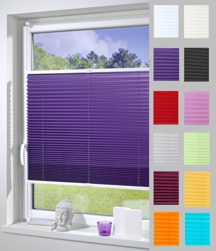 DécoProfi Plissee ohne Bohren Violett 95cm x 220cm (max. Gesamthöhe Fensterflügel) I Verspannte Plissees nach Maß mit Klemmträger/Klemmfix I Blickdichte Innenrahmen-Plissees zum Klemmen