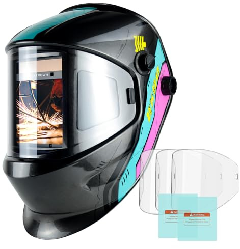 TRQWH Welding Helmet Auto Darkening Large Viewing True Color Solar Powered Welding Mask with 4 Arc Sensor Adjustable Wide Shade Range 4~5-8/9-13 Welder Mask with Grinding