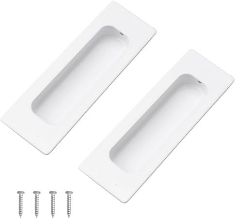 MOROBOR Lot de 2 poignées d'armoire encastrées, boutons rectangulaires en acier inoxydable blanc chaud avec vis, installation apparente, poignée de traction intégrée pour armoire, tiroir, porte
