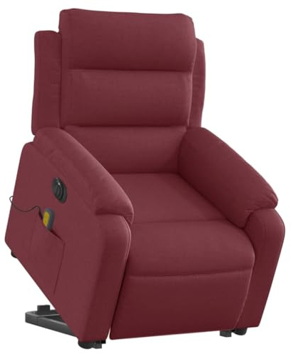 vidaXL Massagesessel, Elektrisch Verstellbar Sessel mit Aufstehhilfe, Fernsehsessel Relaxsessel mit Liegefunktion, Liegesessel Aufstehsessel Polstersessel, Weinrot Stoff