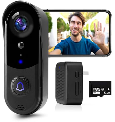 PEKNIU Doorbell Camera Wireless,NO Monthly Fee,with 32GB Memory Card, 2-Way Audio,Night Vision,Motion Detection,Alert,2.4G WiFi