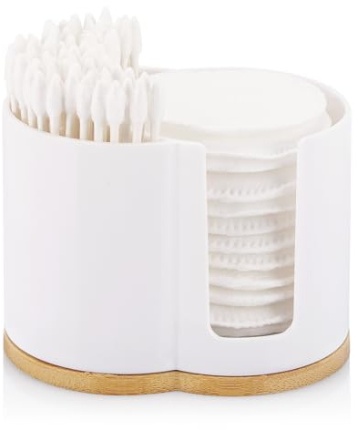 Tbestmax Qtip Dispenser 2-Grid Cotton Ball , Swab, Round Pads Holder for Bathroom Container Organizer, Plastic, White