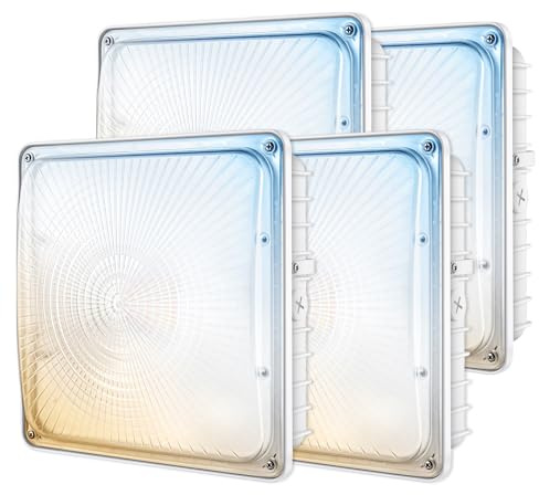 LED Canopy Light 70W 3CCT 3000/4000/5000K, 30/45/60/70W Selectable, IP65 Waterproof, LED Canopy Lights Outdoor, Dim 100-277VAC, Square Gas Station Ceiling Light for Garage Carport, 4Pack, ETL Listed