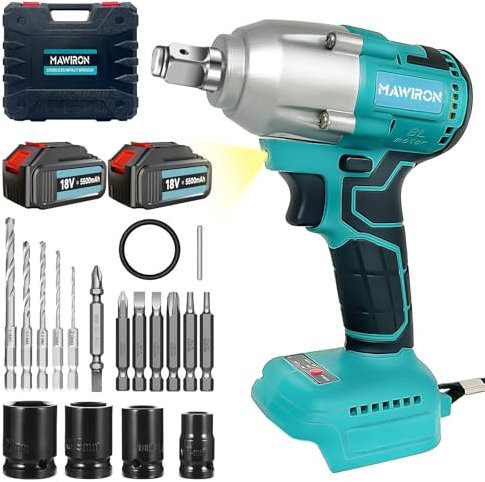 Cordless Impact Wrench, 550N.m 1/2Inch Brushless Impact Gun with 2Pcs 5.5Ah Batteries 1hour Charger Times & 4X Impact Sockets, Power Impact Driver for Car Tire DIY Craft