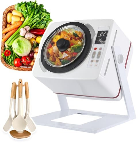 pedenencelia Robot Cuisine Écran Tactile,2500 W,Machine Cuisson Automatique,Panneau Tactile LED,Mode Autonettoyant,avec Spatule en Silicone,Ensemble Cuillères,pour Sautés,Ragoûts,6 L