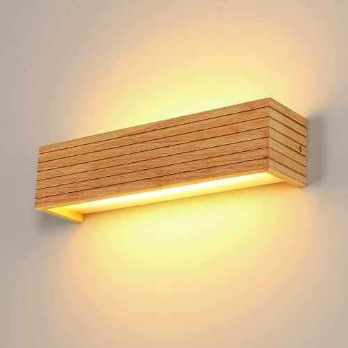 Riserva Aplique de Pared Interior Madera, 18W Lámpara de Pared LED Moderna para Sala de Estar, Dormitorio, Escalera, Pasillo, Café, 3000K Blanco Cálido, Rectangular