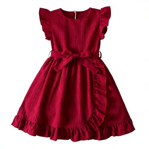 JiAmy Girls' Ruffle Sleeves Festive Summer Dress with Belt - Casual Party Wear for Children Age 2-8