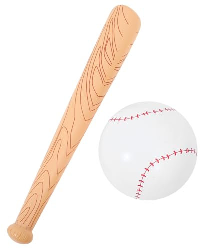 MUELODSIC Aufblasbarer Baseballschläger Satz Aus PVC 80cm Gelb Holzoptik Kinder Party Fanartikel Für Sportveranstaltungen Outdoor Spielzeug