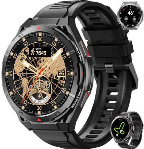 GPS Reloj Inteligente Hombre Con 560 mAh/1.43'' Amoled Display/2 Correas/150+ Deportivos Militar Smartwatch, 5ATM,Kompass/Barometerdruck/Höhenmesser, 24H Pulsómetro/SpO2/Sueño Actividad Android iOS