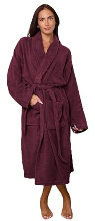 GC GAVENO CAVAILIA Terry Bathrobe Men Women | Shawl Collar Flannel Bath Robes for Men Ladies | Terry Towelling Dressing Gowns Womens Bath Robe Spa Hotel Nightwear, Burgundy