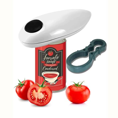 hoyiours White Electric Tin Opener with Smooth Edge Cut, One Touch Automatic Can Opener with Auto Off, Cordless Tin Opener for Arthritic Hands, Battery Operated